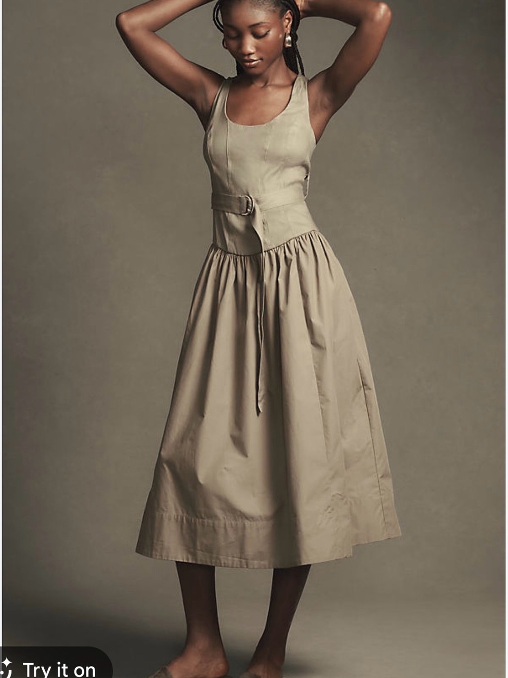 Anthropologie Sleeveless Drop-Waist Midi Dress In Green